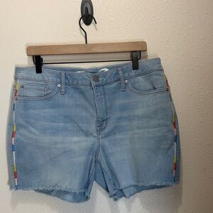 Seven 7 Women's Light Blue Denim Shorts with Rainbow Accents, Size 12
